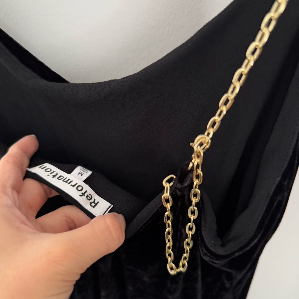 Reformation Medium Ady Velvet Maxi Dress Black Chain Strap Holiday Minimal - Picture 8 of 12